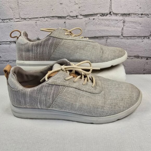 WOMENS TOMS CABRILLO LACE UP CANVAS SNEAKER GRAY WITH LEATHER ACCENT SIZE 8.5 - Picture 1 of 8